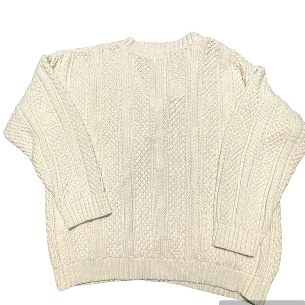 High Sierra Cream Chunky Cable Knit Women’s V-Neck Sweater Size Large - Picture 2 of 3